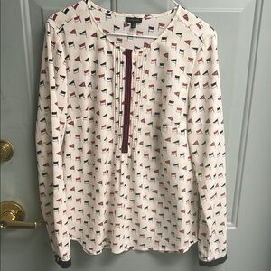 Women's Cream and Red Patterned Top